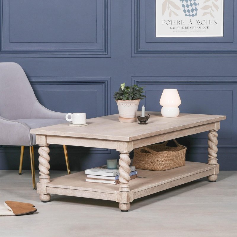 Photo 1 of Acacia wood twist column coffee table Photo 1 of Acacia wood twist column coffee table