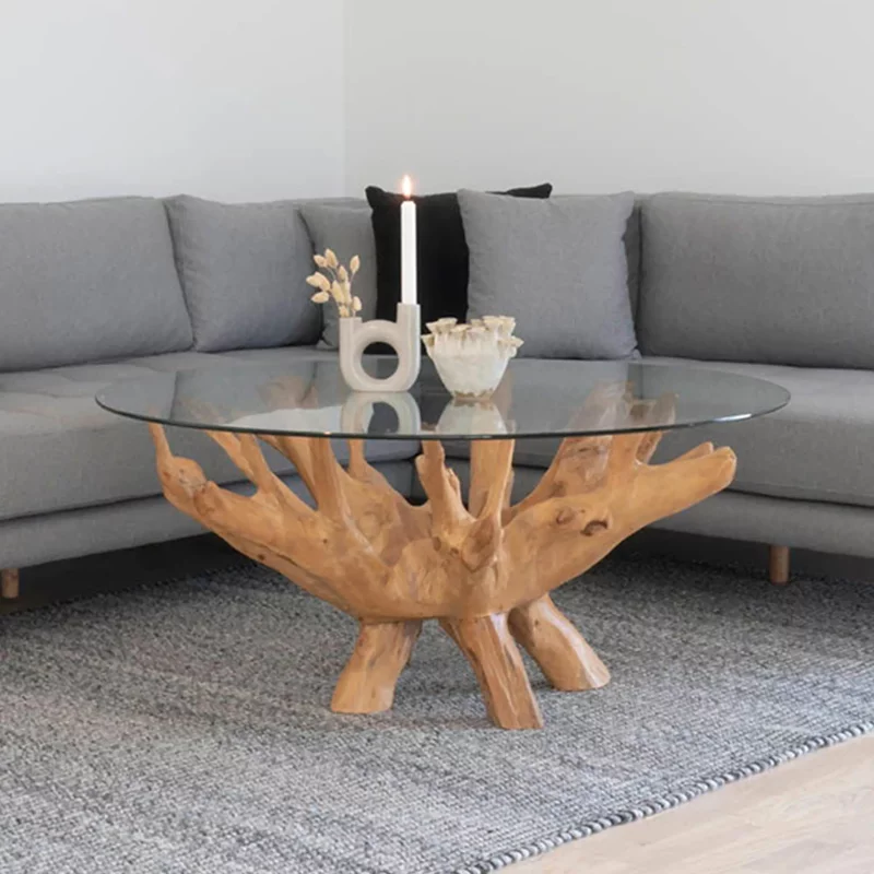 Photo 1 of Amazonas coffee table - round - glass and teak root Photo 1 of Amazonas coffee table - round - glass and teak root