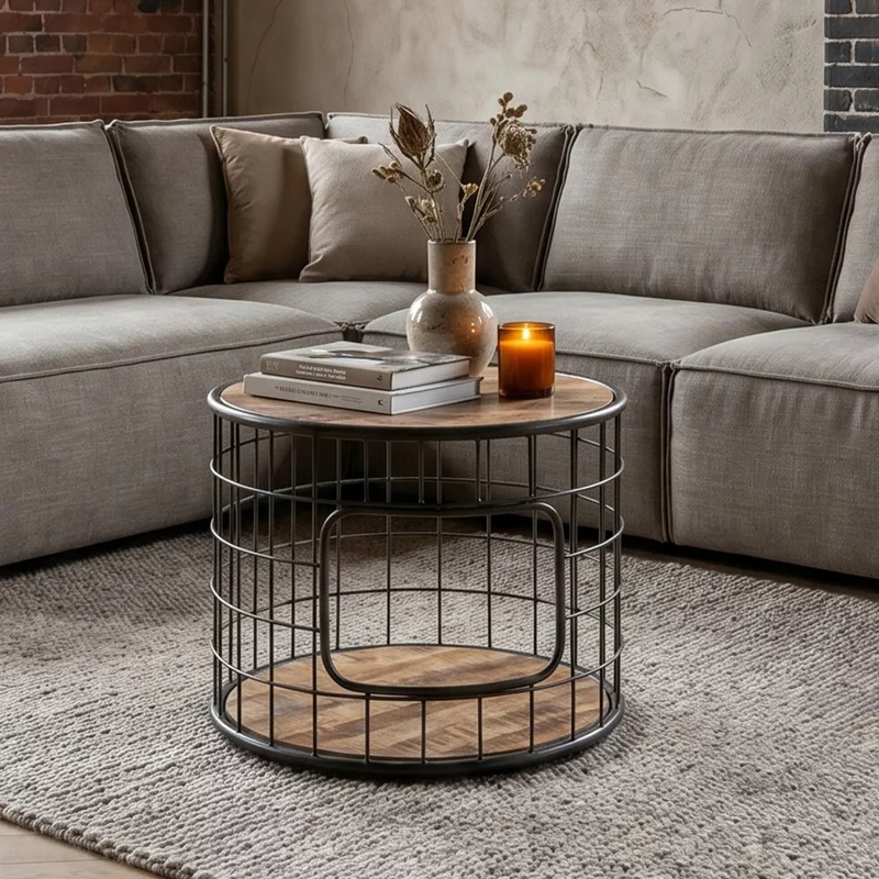 Photo 1 of Amereli coffee table - 45cm - round - industrial style wooden Photo 1 of Amereli coffee table - 45cm - round - industrial style wooden