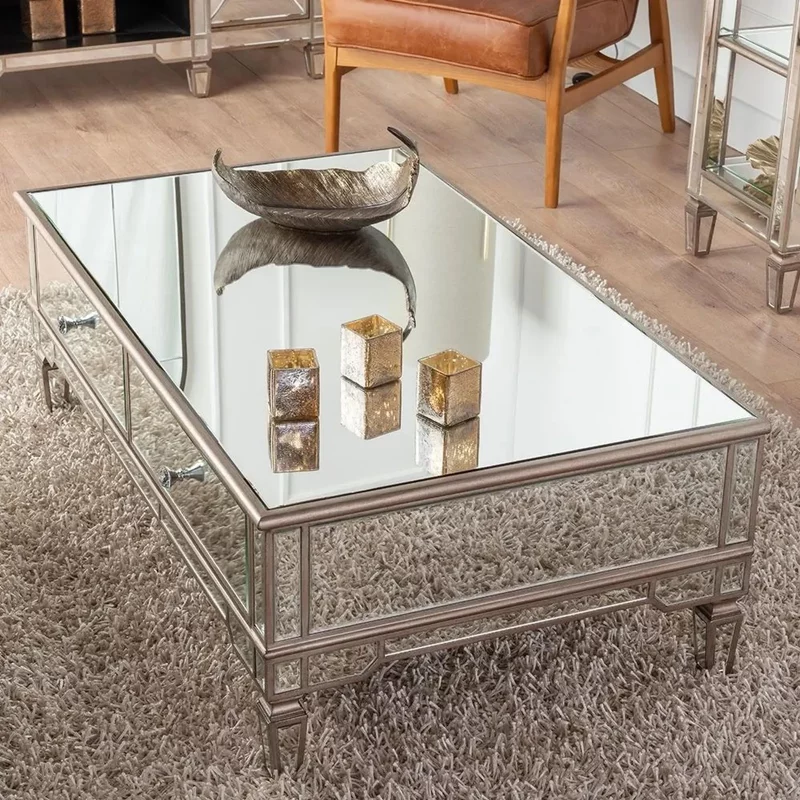 Photo 1 of Antoinette coffee table - mirrored - champagne trim Photo 1 of Antoinette coffee table - mirrored - champagne trim