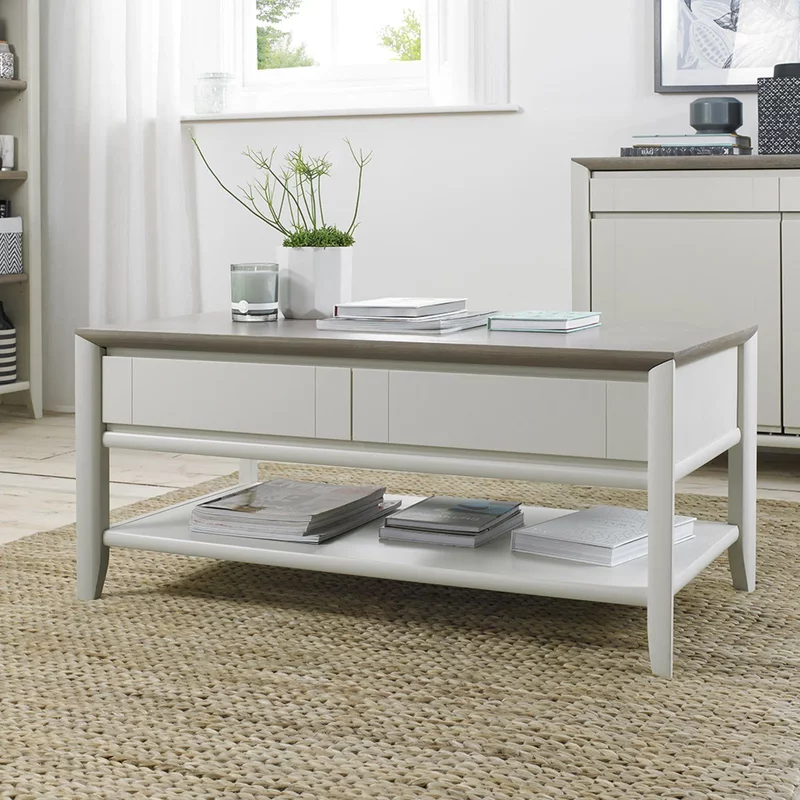 Photo 1 of Bergen grey washed oak & soft grey coffee table - drawer Photo 1 of Bergen grey washed oak & soft grey coffee table - drawer