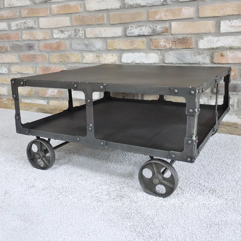 Photo 1 of Coffee table - black metal - cart style Photo 1 of Coffee table - black metal - cart style
