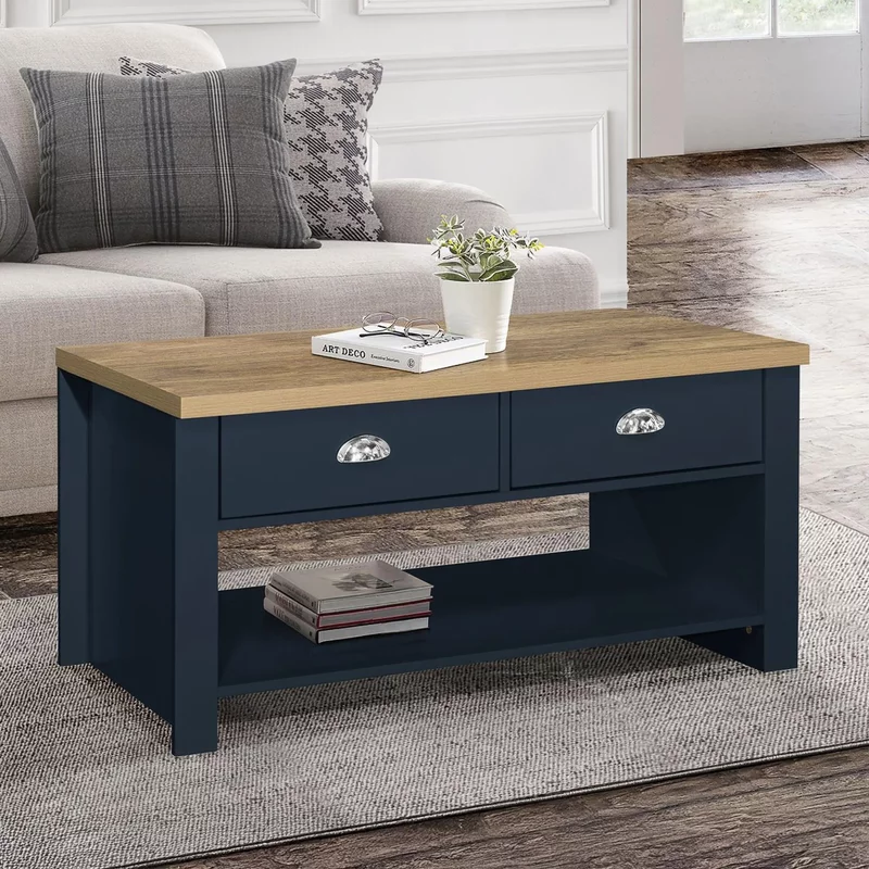 Photo 1 of Highgate coffee table - 2 drawer - navy blue painted Photo 1 of Highgate coffee table - 2 drawer - navy blue painted
