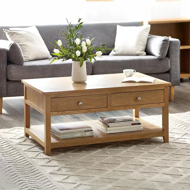 Photo 1 of Mallory coffee table - 2 drawer - oak Photo 1 of Mallory coffee table - 2 drawer - oak