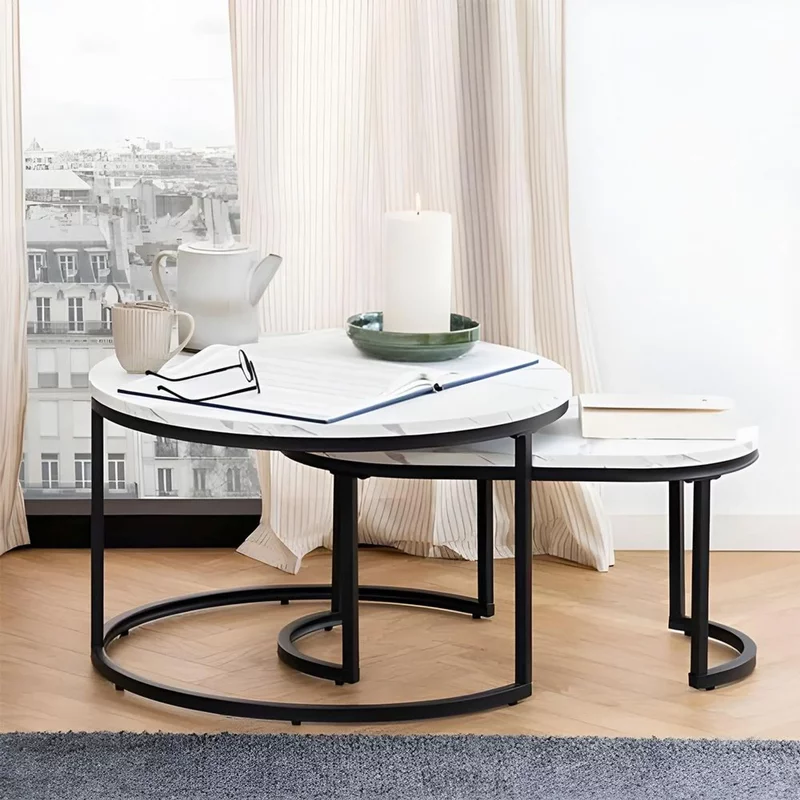 Photo 1 of Spiro coffee table - white marble effect - set of 2 Photo 1 of Spiro coffee table - white marble effect - set of 2