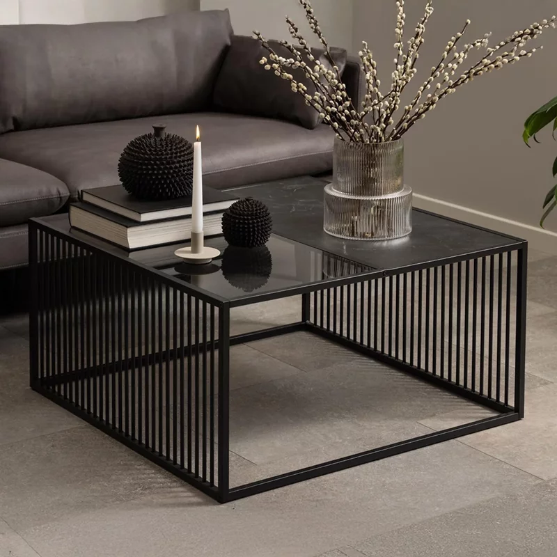 Photo 1 of Strington coffee table - square - black marble and glass Photo 1 of Strington coffee table - square - black marble and glass