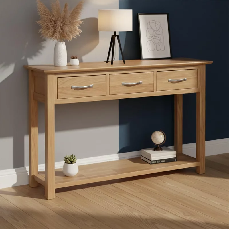 Photo 1 of Nimbus console table - 3 drawer - oak Photo 1 of Nimbus console table - 3 drawer - oak