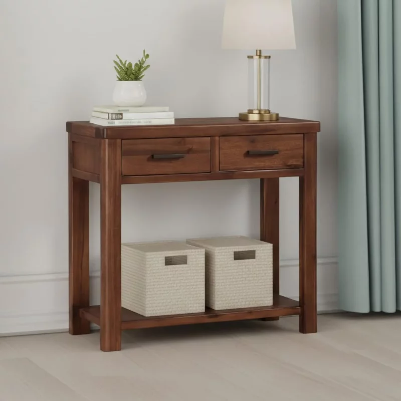 Photo 1 of Andorra console table - 2 drawer - dark acacia wood Photo 1 of Andorra console table - 2 drawer - dark acacia wood