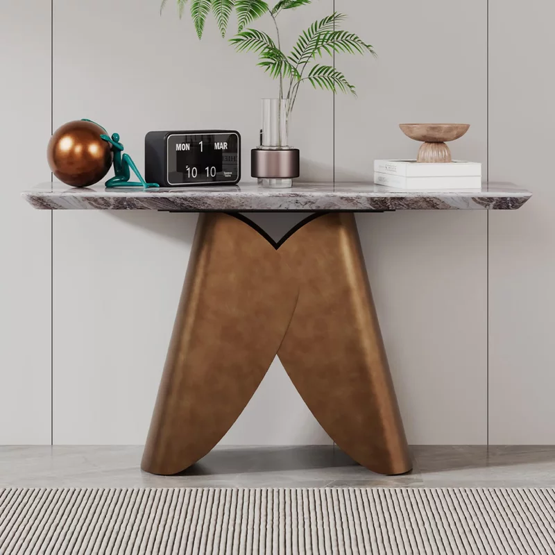 Photo 1 of Enterprise console table - grey marble - brass base Photo 1 of Enterprise console table - grey marble - brass base