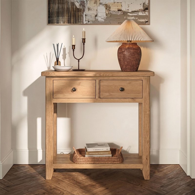 Photo 1 of Appleby console table - 2 drawer - oak Photo 1 of Appleby console table - 2 drawer - oak