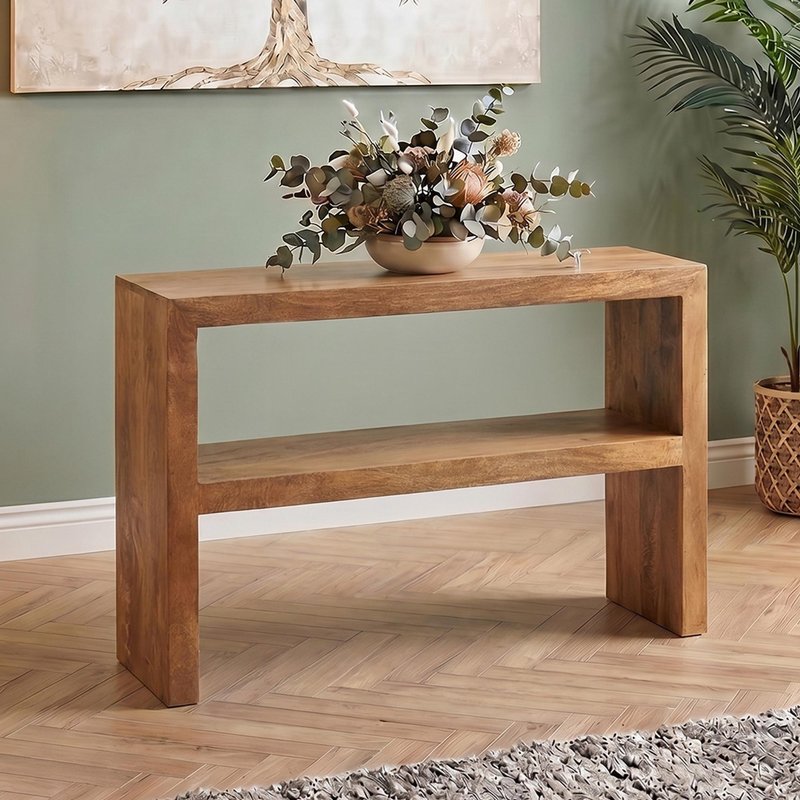 Photo 1 of Dakota console table - with shelf - light mango wood Photo 1 of Dakota console table - with shelf - light mango wood
