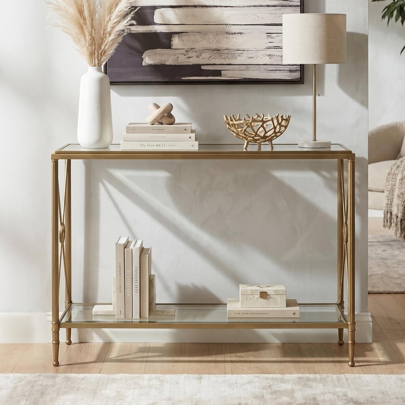 Photo 1 of Axis console table - clear glass with gold metal Photo 1 of Axis console table - clear glass with gold metal