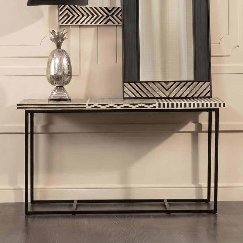 Photo 1 of Boho console table - black bone inlay - 120cm Photo 1 of Boho console table - black bone inlay - 120cm