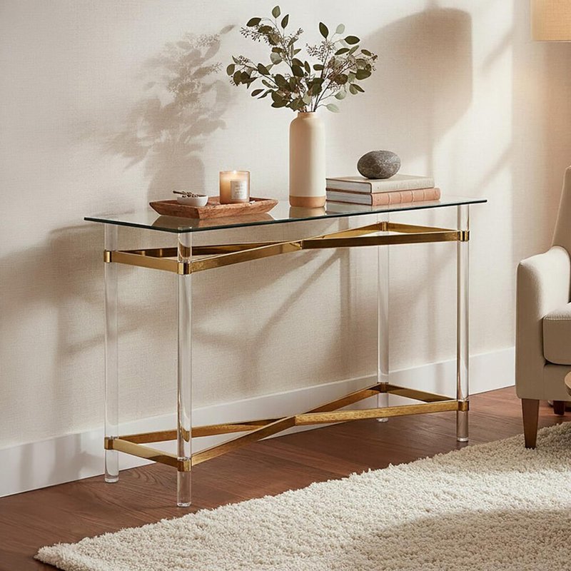 Photo 1 of Clarence console table - clear glass with gold metal Photo 1 of Clarence console table - clear glass with gold metal