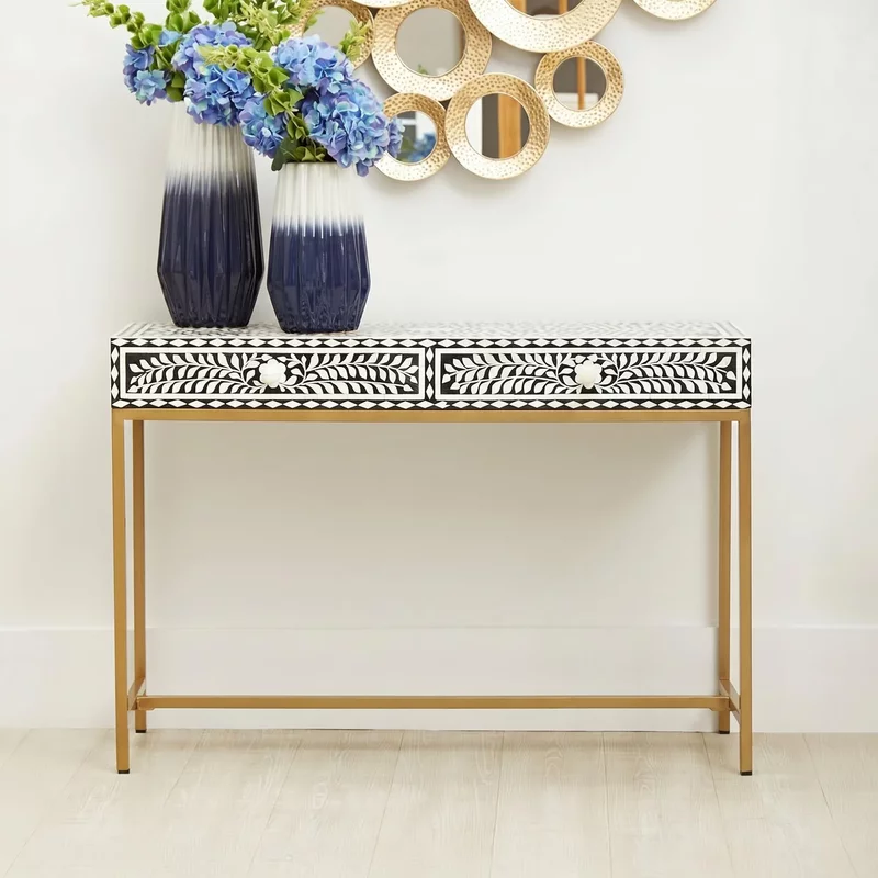 Photo 1 of Fusion console table - 2 drawer - black bone inlay Photo 1 of Fusion console table - 2 drawer - black bone inlay