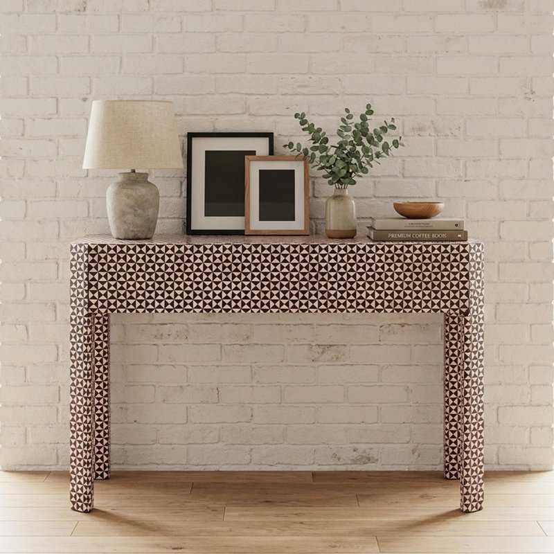 Photo 1 of Vivaro console table - geometric pattern - white - bone inlay Photo 1 of Vivaro console table - geometric pattern - white - bone inlay