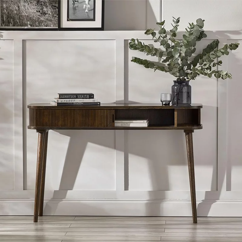 Photo 1 of Arya ribbed dark oak console table Photo 1 of Arya ribbed dark oak console table