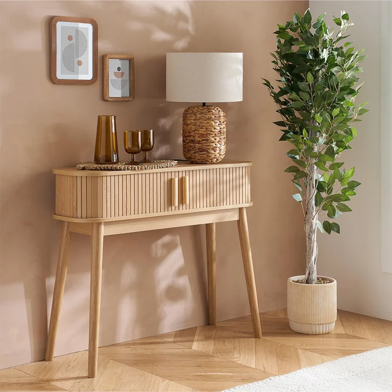 Photo 1 of Axel curved console table - oak fluted Photo 1 of Axel curved console table - oak fluted