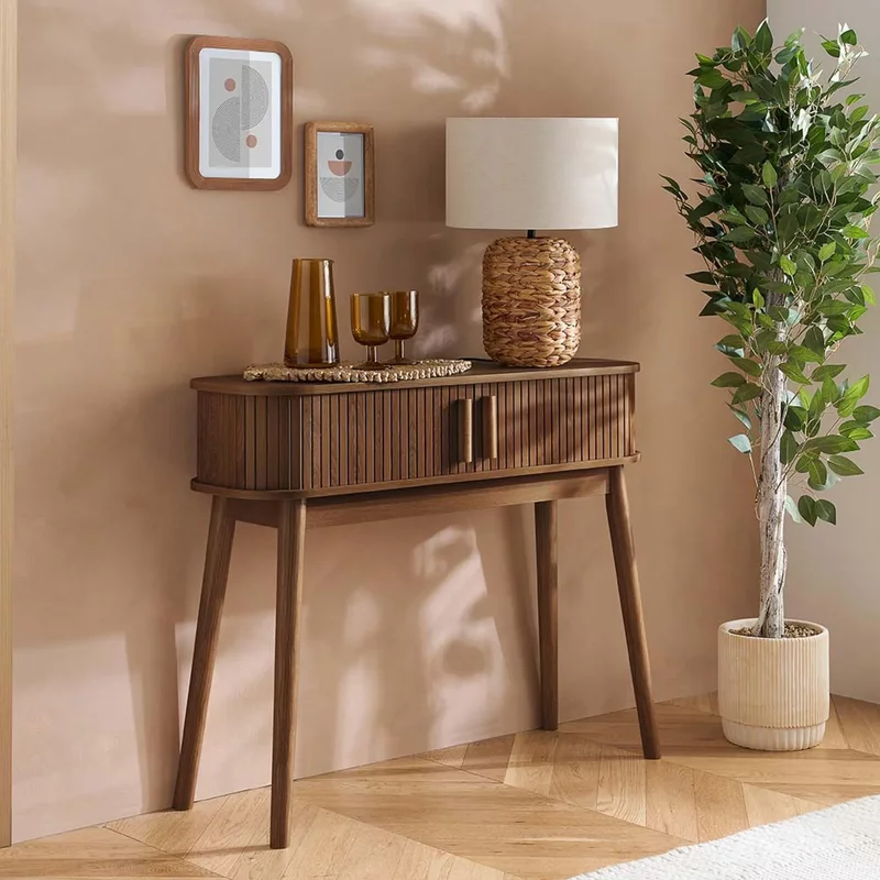 Photo 1 of Axel curved console table - walnut fluted Photo 1 of Axel curved console table - walnut fluted