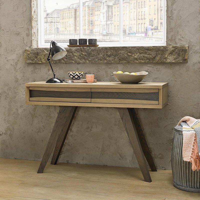 Photo 1 of Cadell aged oak console table - 2 drawer Photo 1 of Cadell aged oak console table - 2 drawer