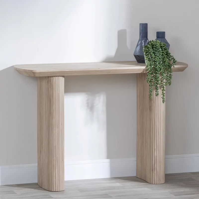 Photo 1 of Bern pedestal console table - oak - fluted Photo 1 of Bern pedestal console table - oak - fluted