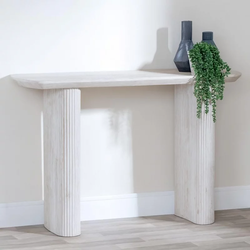 Photo 1 of Bern pedestal console table - white washed oak - fluted Photo 1 of Bern pedestal console table - white washed oak - fluted