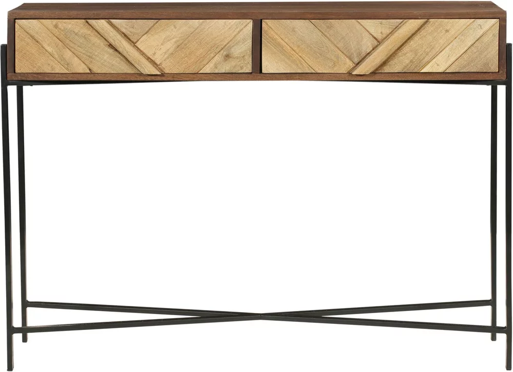 Photo 1 of Clearance - rennes console table - 2 drawer - rustic mango wood - chevron Photo 1 of Clearance - rennes console table - 2 drawer - rustic mango wood - chevron