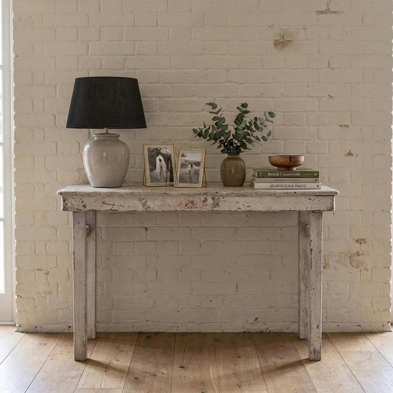 Photo 1 of Unique one of a kind - console table - rustic whitewashed - distressed solid wood Photo 1 of Unique one of a kind - console table - rustic whitewashed - distressed solid wood