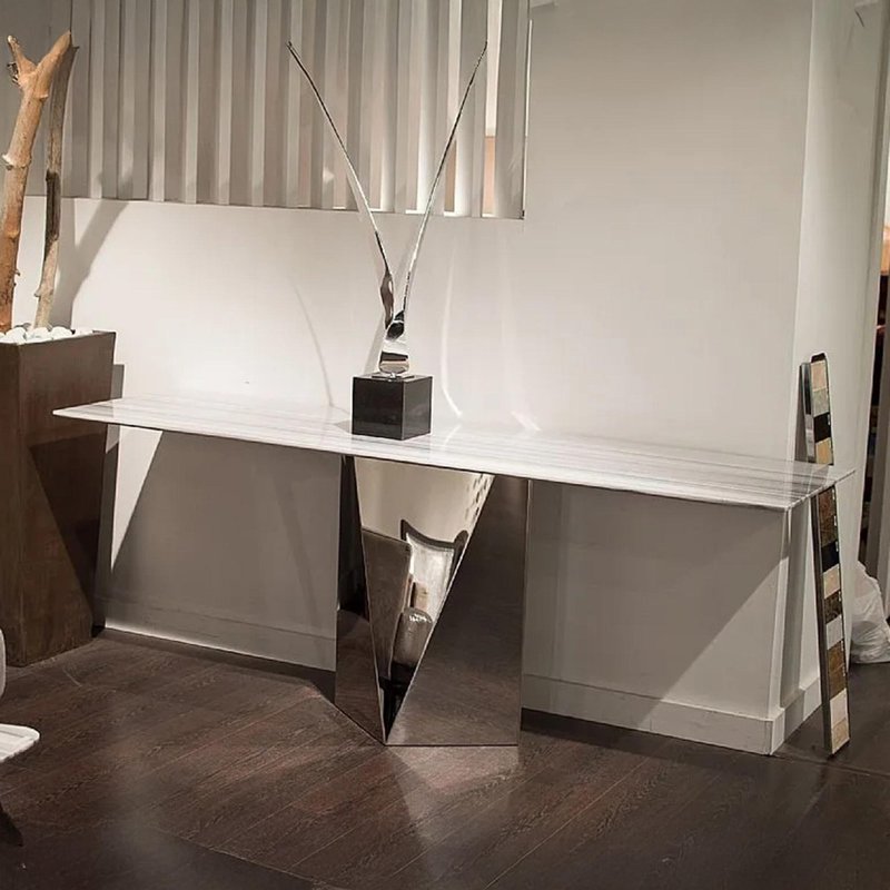 Photo 1 of Freedom console table - thin - marble with stainless steel base - variation available Photo 1 of Freedom console table - thin - marble with stainless steel base - variation available