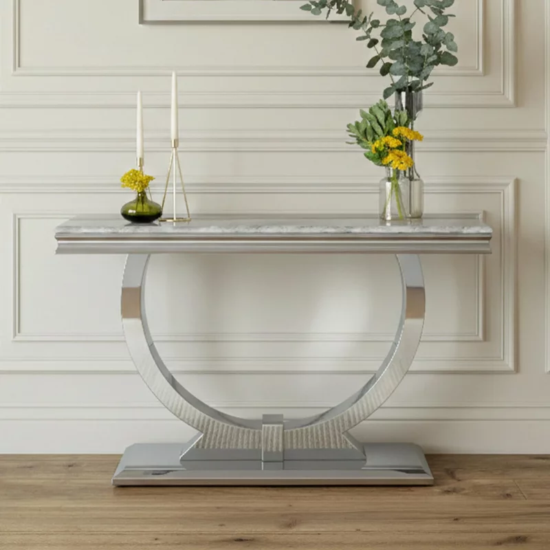 Photo 1 of Glacier console table - grey marble & chrome Photo 1 of Glacier console table - grey marble & chrome