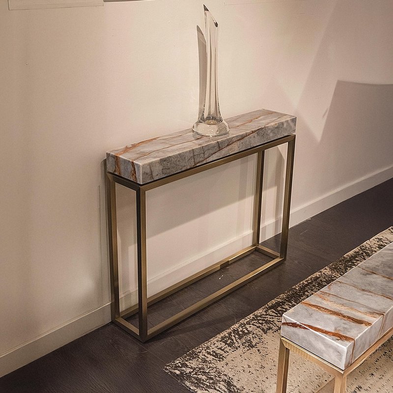 Photo 1 of Kubo console table - marble with brass base - variation available Photo 1 of Kubo console table - marble with brass base - variation available