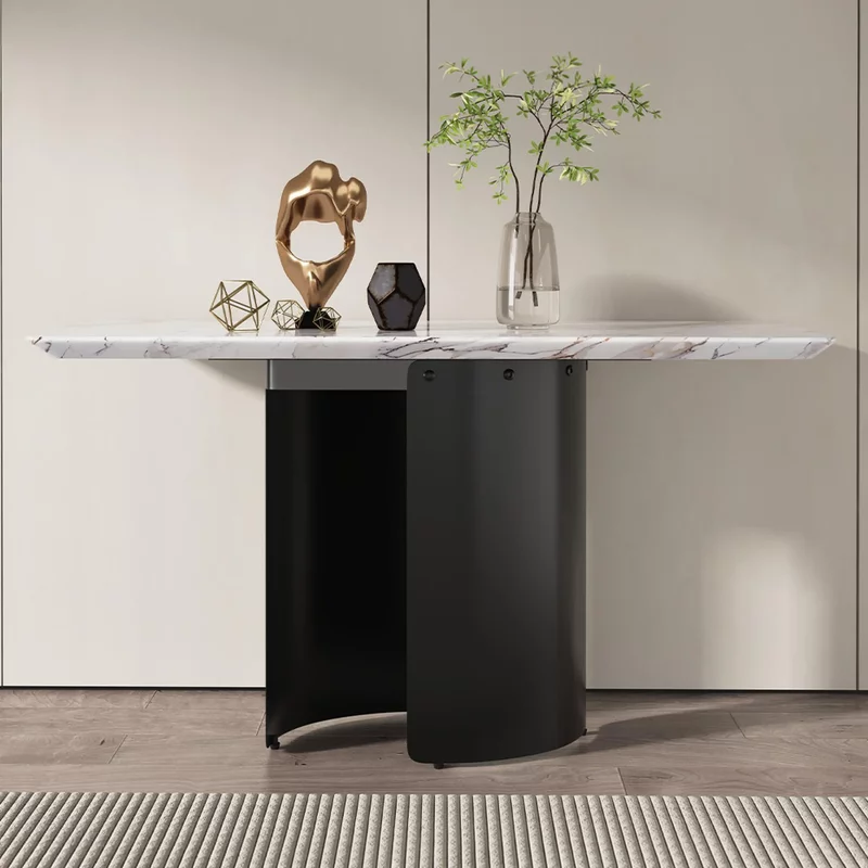 Photo 1 of Clearance - lorea console table - white marble - black base Photo 1 of Clearance - lorea console table - white marble - black base