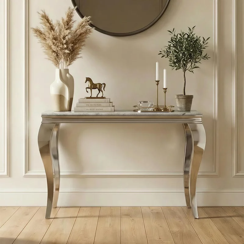 Photo 1 of Louis console table - grey marble & chrome Photo 1 of Louis console table - grey marble & chrome