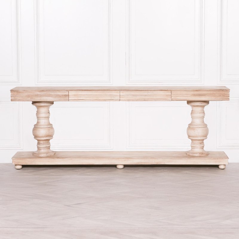 Photo 1 of Mango wood console table - 2 drawer - extra large Photo 1 of Mango wood console table - 2 drawer - extra large