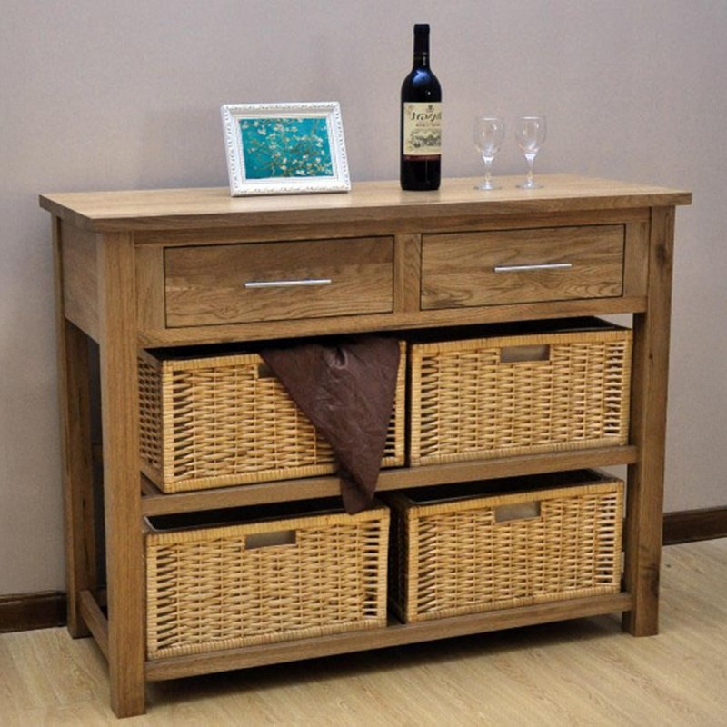 Photo 1 of Opus console table with baskets - 2 drawer - oak Photo 1 of Opus console table with baskets - 2 drawer - oak