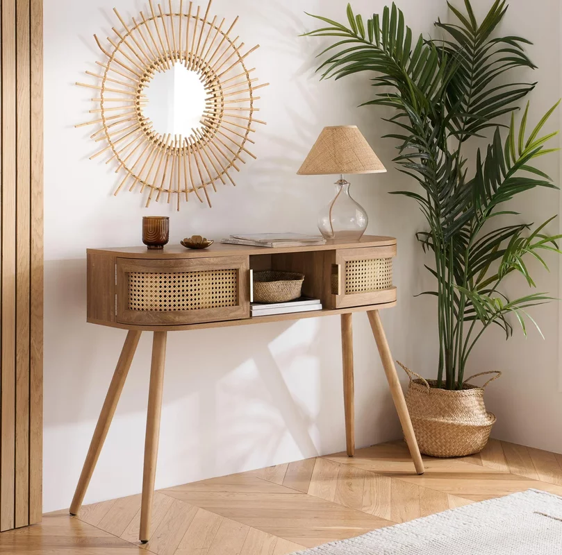 Photo 1 of Noah console table - 110cm - oak and rattan Photo 1 of Noah console table - 110cm - oak and rattan