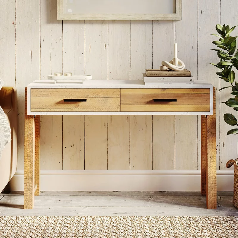 Photo 1 of Trinity reclaimed wood & white console table - 2 drawer Photo 1 of Trinity reclaimed wood & white console table - 2 drawer
