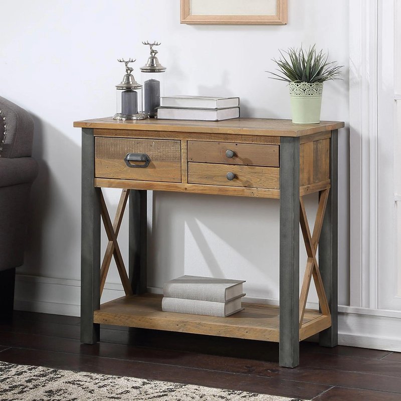 Photo 1 of Urban elegance reclaimed wood console table - 3 drawer Photo 1 of Urban elegance reclaimed wood console table - 3 drawer
