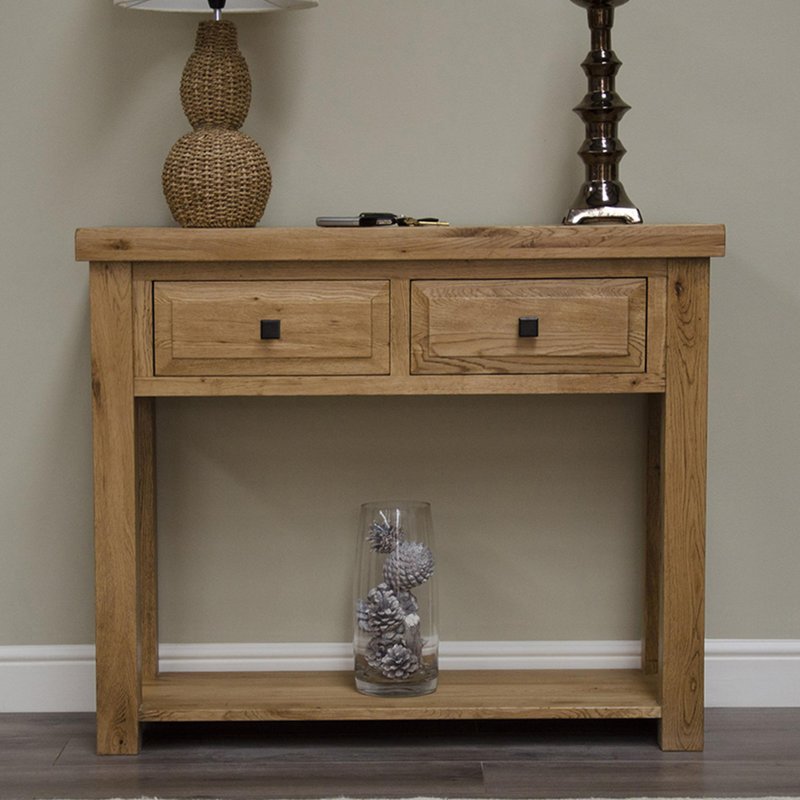 Photo 1 of Deluxe hall table - 2 drawer - oak Photo 1 of Deluxe hall table - 2 drawer - oak