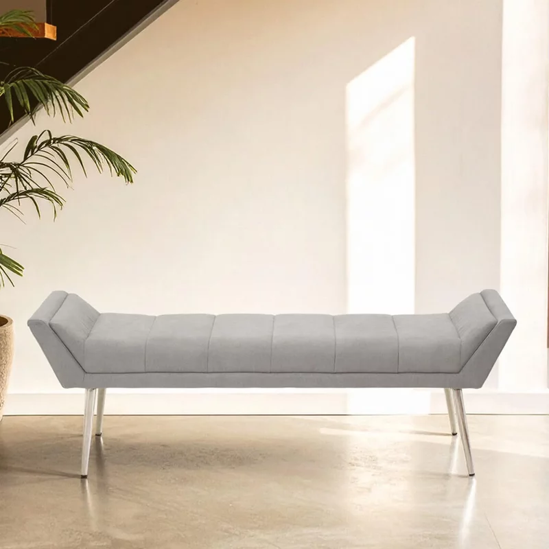 Photo 1 of Gilden bench - grey fabric with silver angular legs Photo 1 of Gilden bench - grey fabric with silver angular legs