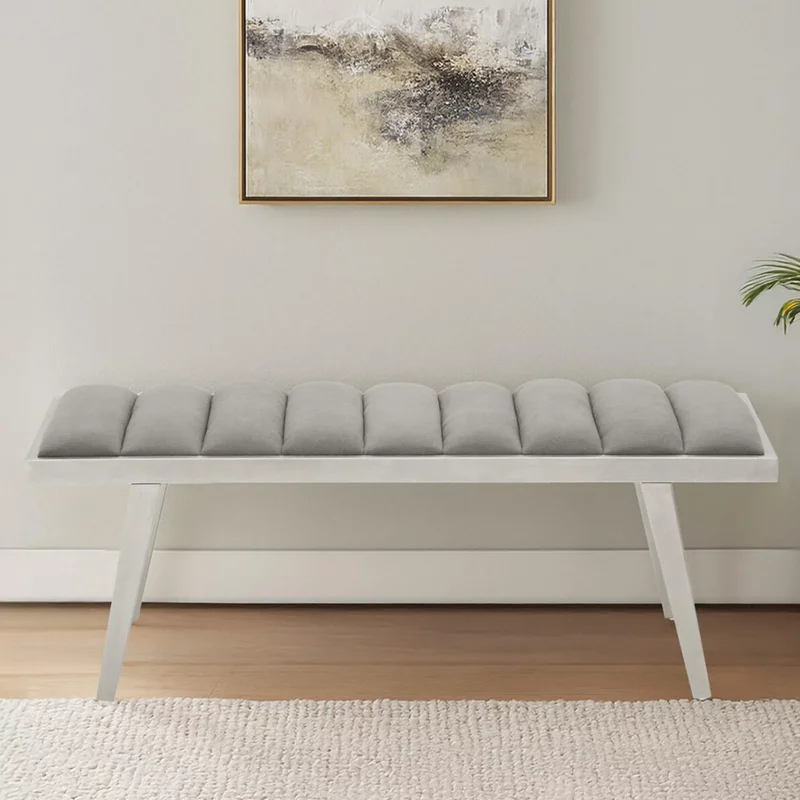 Photo 1 of Gilden bench - grey fabric with silver splayed legs Photo 1 of Gilden bench - grey fabric with silver splayed legs