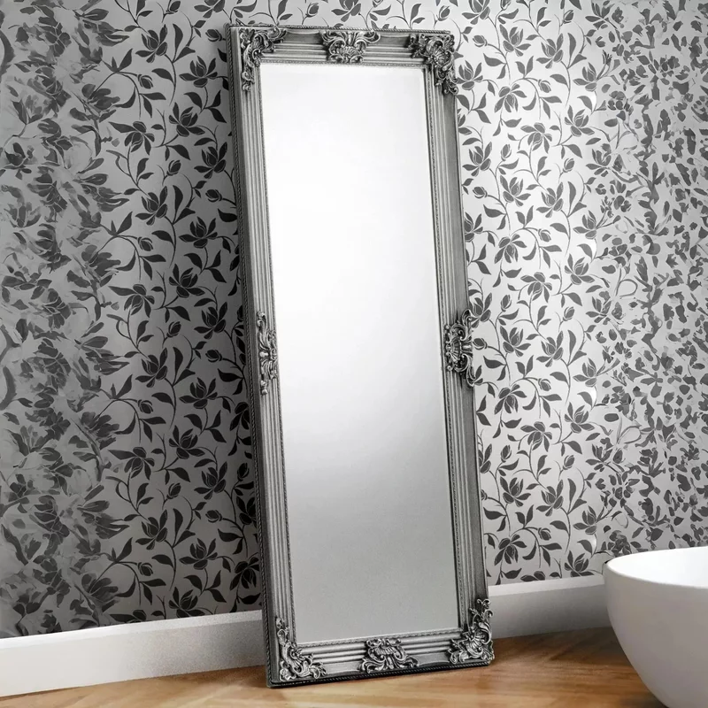 Photo 1 of Rococo leaner mirror - rectangular - pewter Photo 1 of Rococo leaner mirror - rectangular - pewter