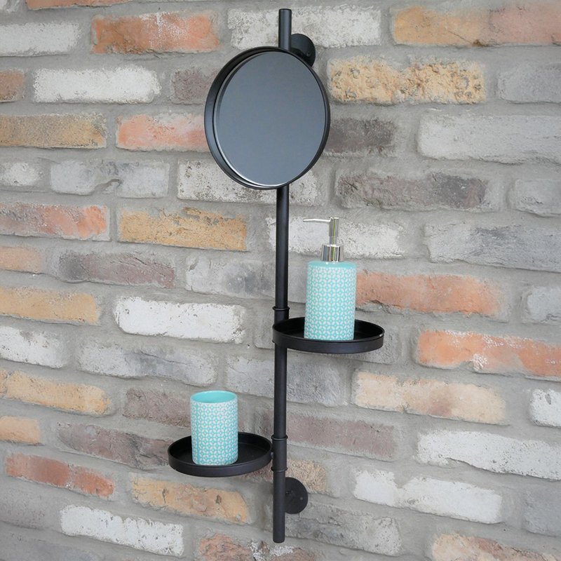 Photo 1 of Wall mirror - black metal - with shelves Photo 1 of Wall mirror - black metal - with shelves