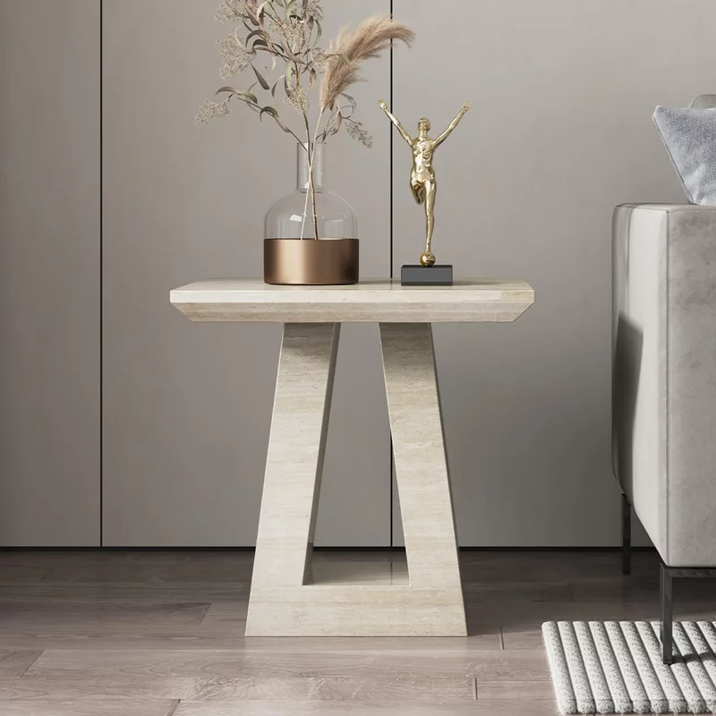 Photo 1 of Milan side table - square - travertine beige marble Photo 1 of Milan side table - square - travertine beige marble