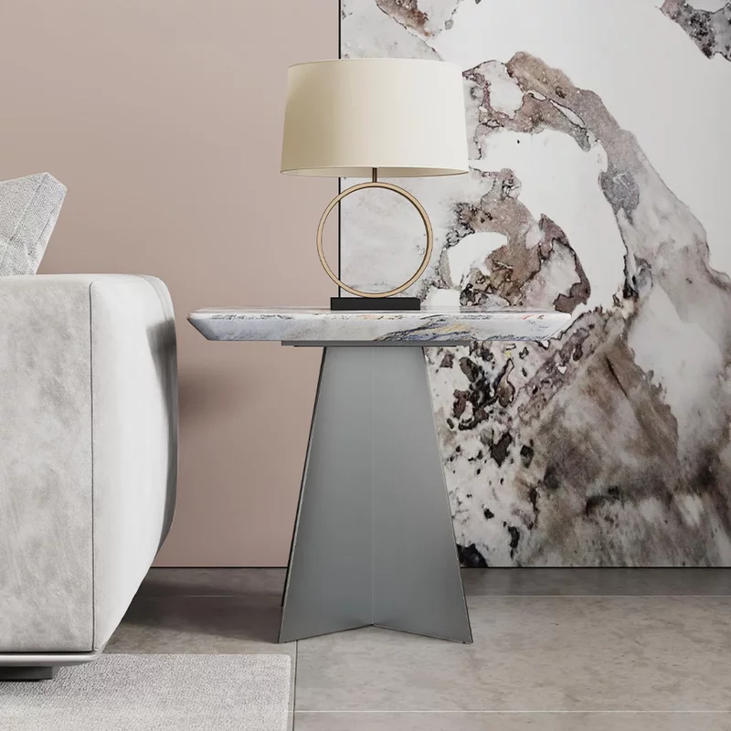 Photo 1 of Taurus side table - square - beige marble - dark grey base Photo 1 of Taurus side table - square - beige marble - dark grey base