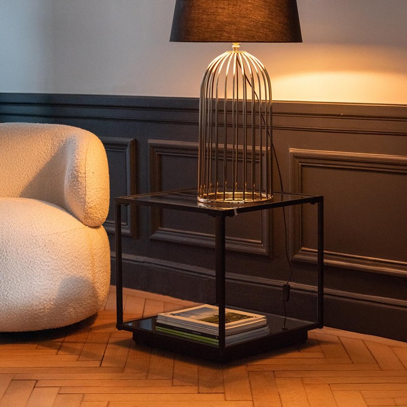 Photo 1 of Side table - square - black - glass and metal Photo 1 of Side table - square - black - glass and metal