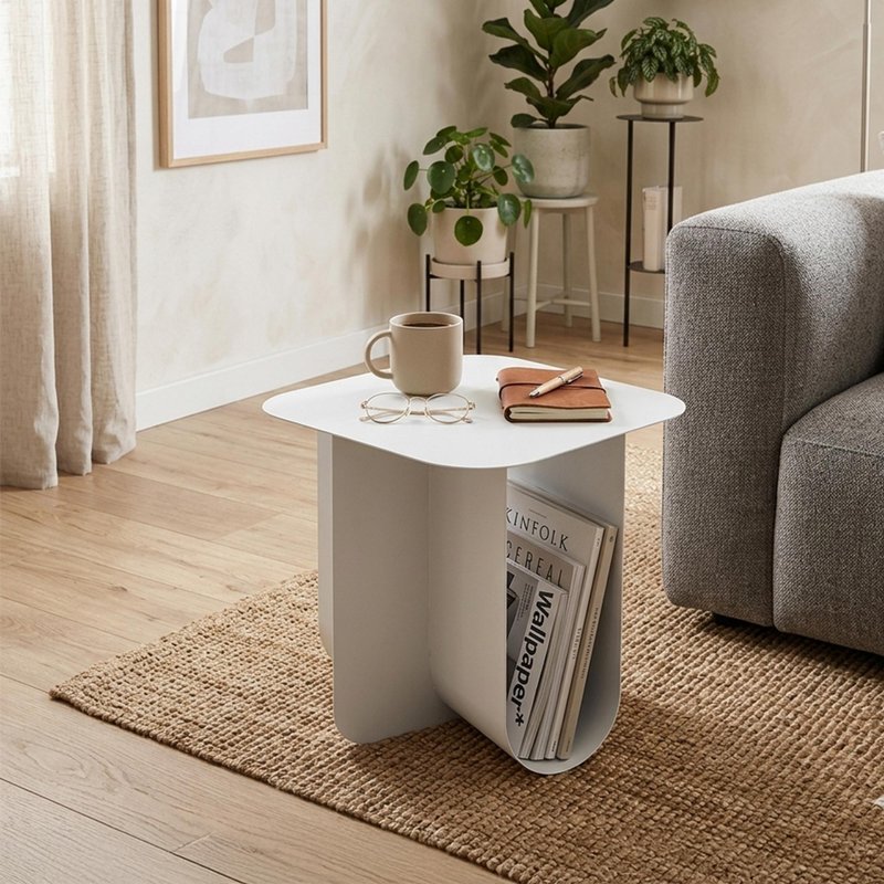 Photo 1 of Side table - square - white - metal Photo 1 of Side table - square - white - metal