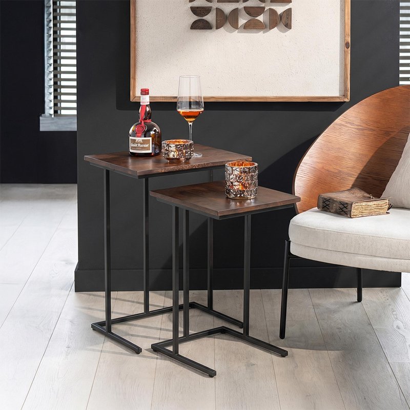 Photo 1 of Side table - 2 tier - brown and black - mango wood and metal Photo 1 of Side table - 2 tier - brown and black - mango wood and metal