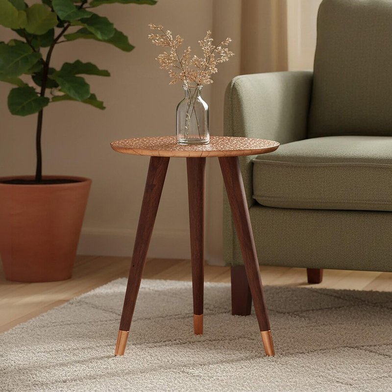 Photo 1 of Boho side table - copper carved - round Photo 1 of Boho side table - copper carved - round