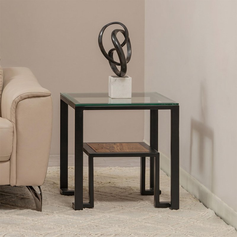 Photo 1 of Cibo side table - 2 tier - square - clear glass with black metal Photo 1 of Cibo side table - 2 tier - square - clear glass with black metal